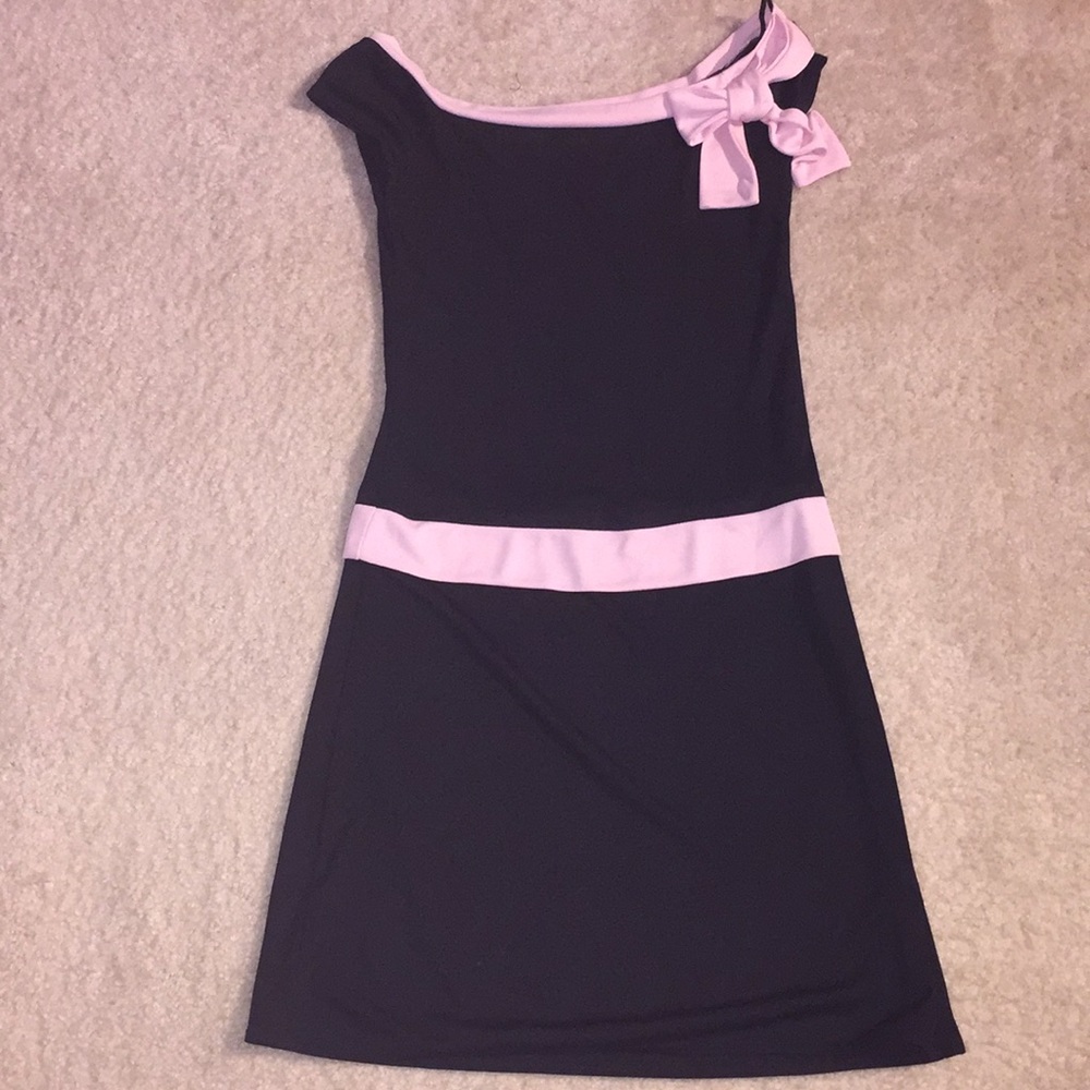 Off the shoulder Black dress with pink accenting